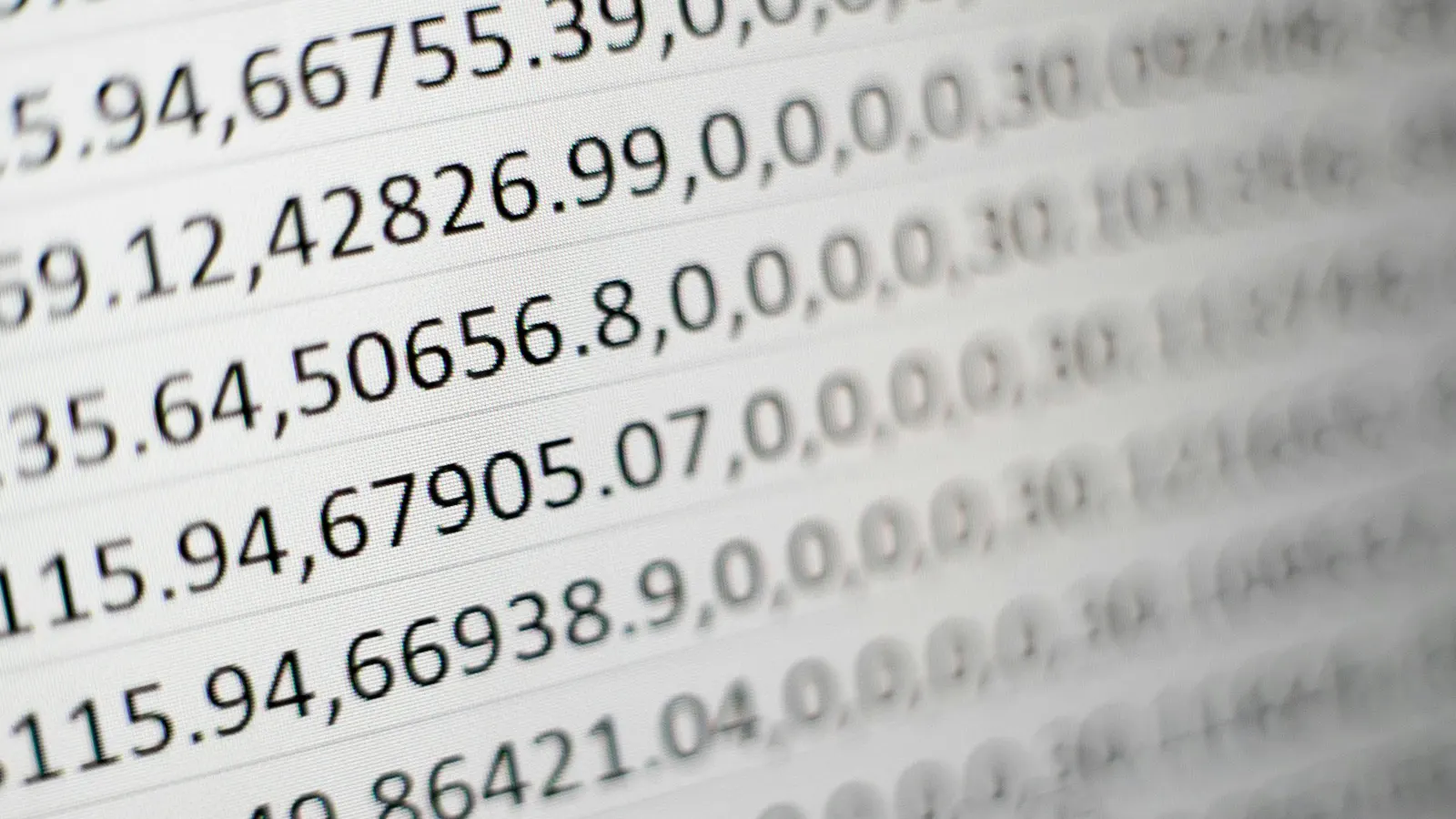 A screen filled with dense rows of raw numbers