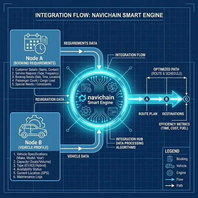 *Integration Workflow: How navichain seamlessly connects booking requirements with the HERE routing engine.*