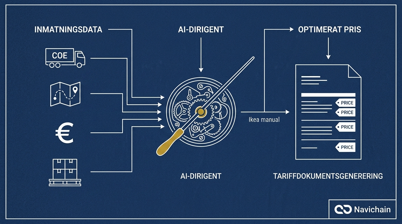 Schematisk bild av AI-tariffbyggarens arbetsflöde