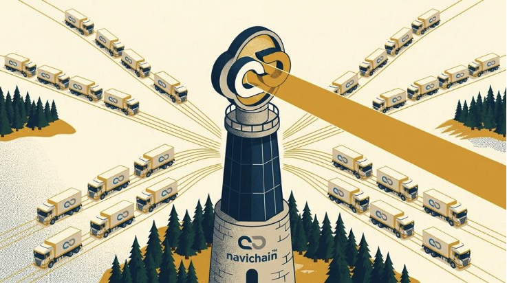Grafisk illustration av en hand som drar och släpper ett dokument till en digital portal, symboliserande navichains AI-drivna 'Magic Drop'-funktion som automatiserar logistikorder.