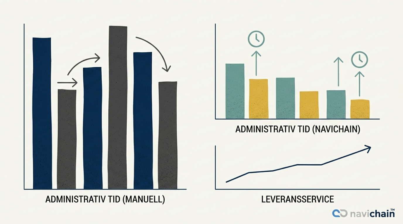 Diagram: Minskad administrativ tid med navichain jämfört med manuell hantering