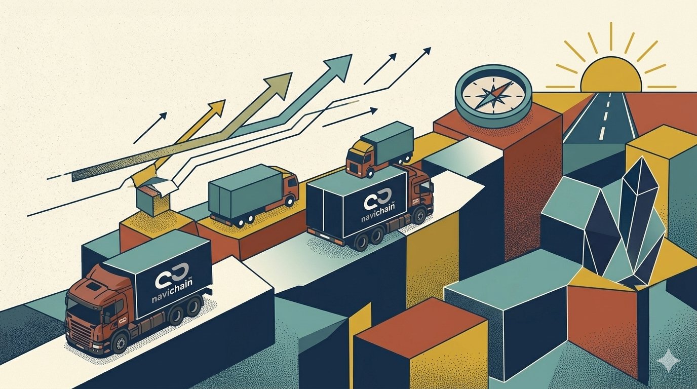 Navichain transportfordon på väg mot klarhet och kontroll – konceptuell illustration av operativ tillväxt