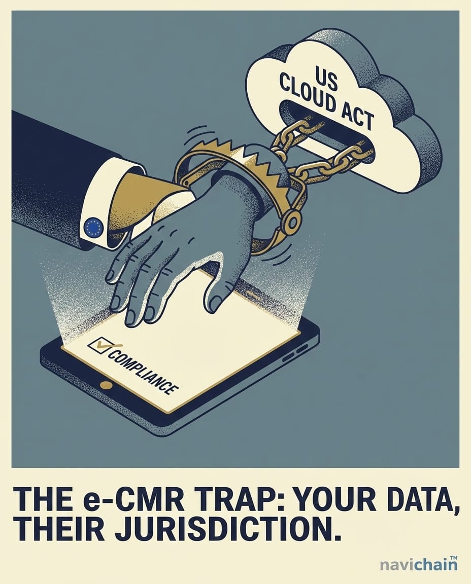 e-CMR form overlaying a map of Europe, symbolising efficiency and data security challenges.