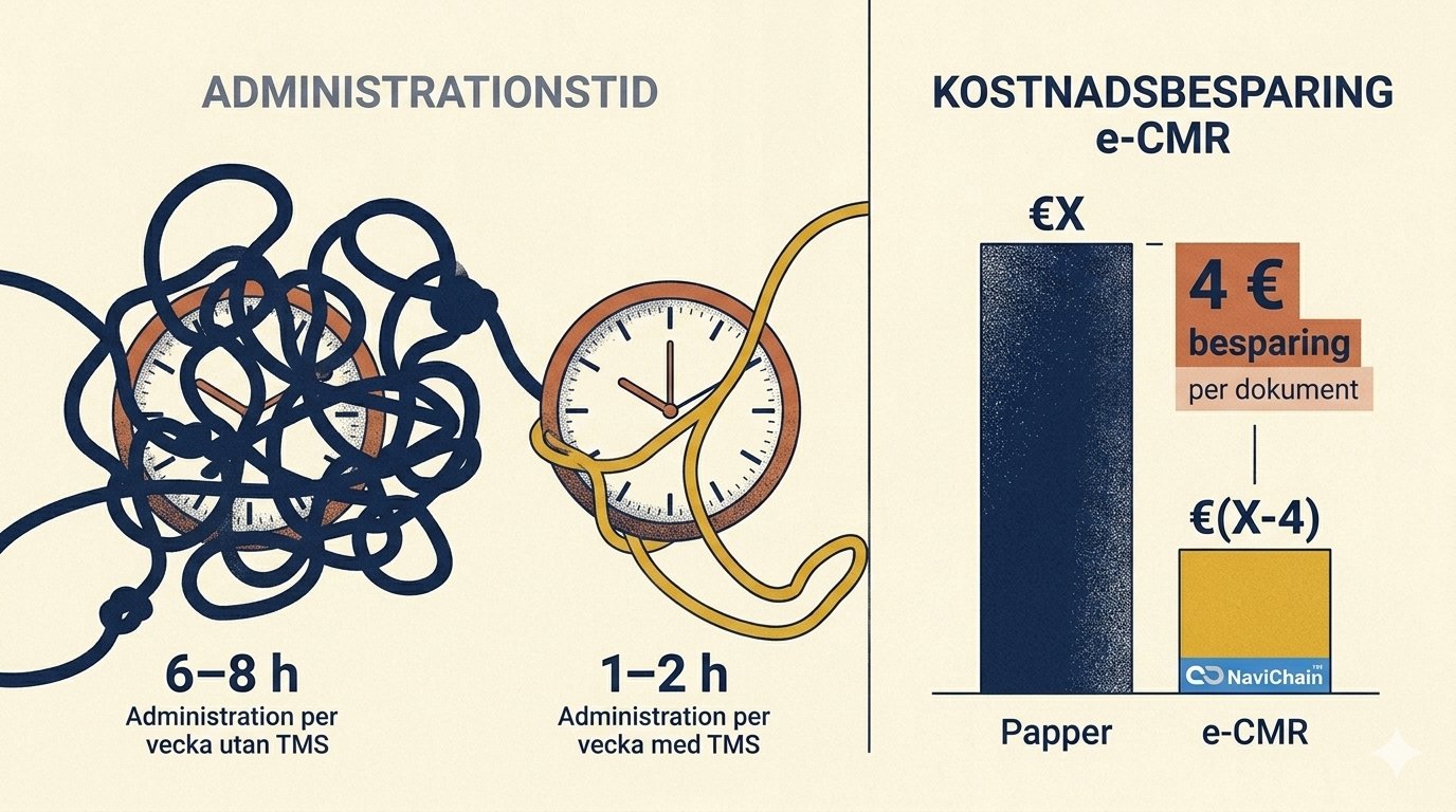 Administrationstid och kostnadsbesparing e-CMR vs papper