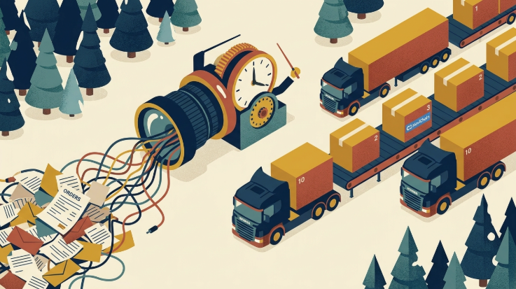 Illustration som visar hur Navichains Sovereign AI omvandlar ostrukturerade e-postmeddelanden och dokument till strukturerade transportbokningar för automatiserad planering och fakturering.