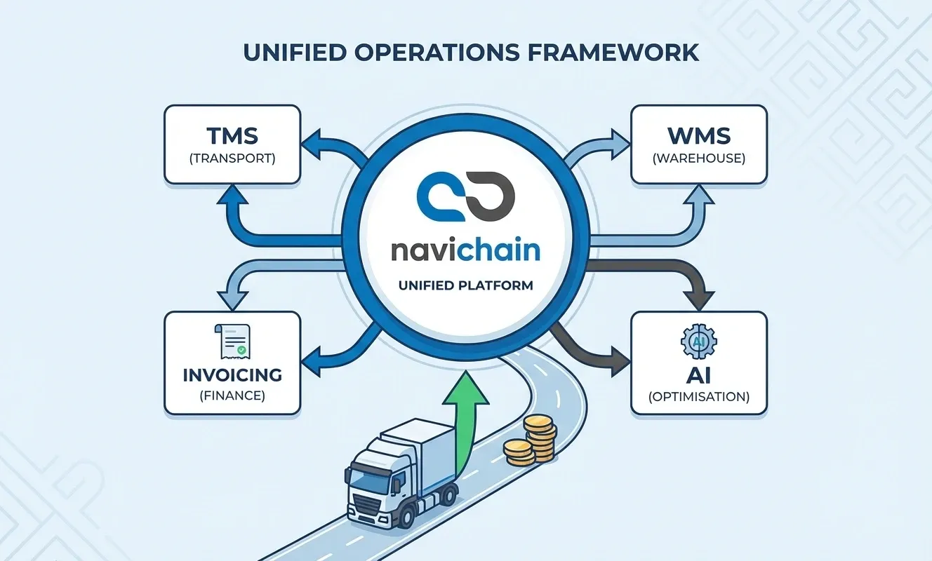 Data flow in a unified platform enabling real-time optimisation in logistics.