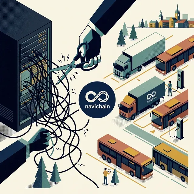 Illustration av ett modernt, enhetligt logistikekosystem som sömlöst kopplar samman telematik, ruttplanering, e-CMR och datahantering i ett säkert, svenskt moln, skyddat från US CLOUD Act.