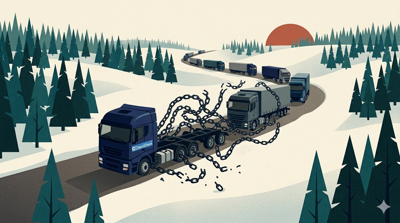 En bild som symboliserar kontroll och oberoende över logistikkedjan, med fokus på digital hantering och transparens.