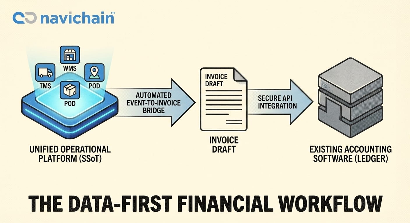 Resilient data-driven logistics with interconnected transportation, warehousing, and billing data.