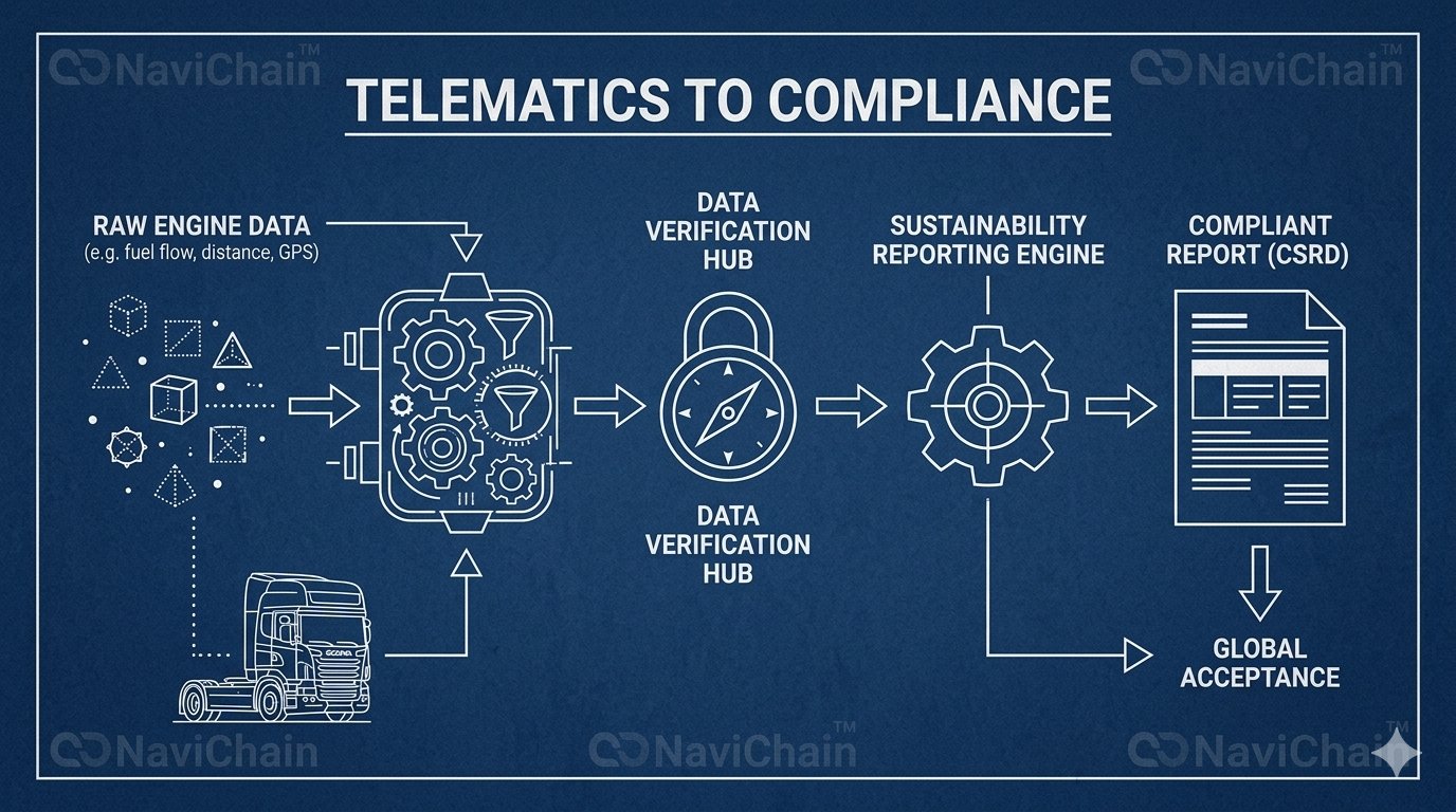 Schematic: Telematics to Compliance via NaviChain