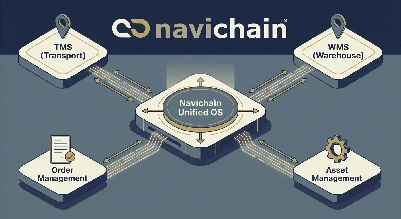 Navichain Unified OS — ett centralt nav som förbinder TMS, WMS, Order Management och Asset Management