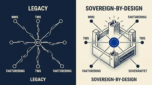A 'Sovereign-by-Design' operating system schematic, showing unified platform and data architecture.