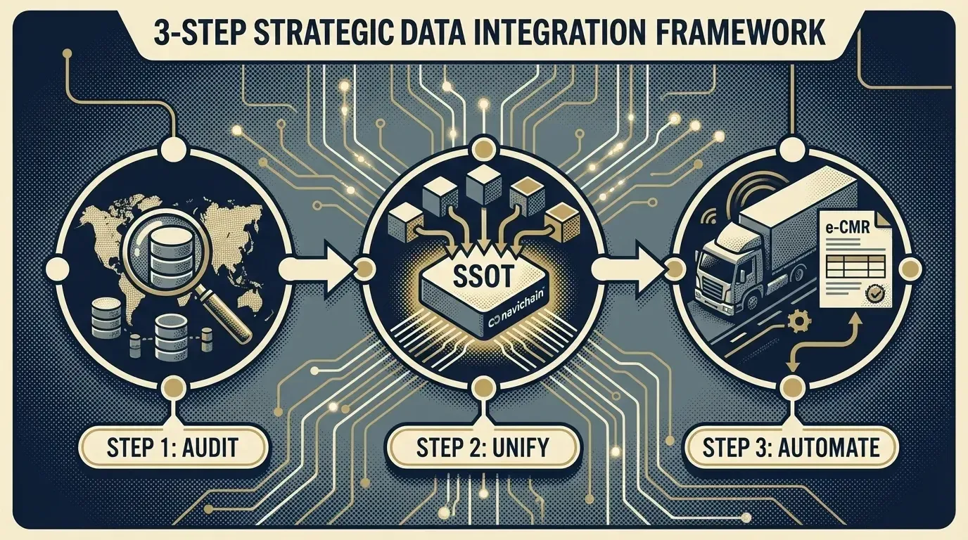 Komplexa dataflöden som illustrerar datasilos inom logistik, vilket belyser behovet av dataintegrationslösningar.