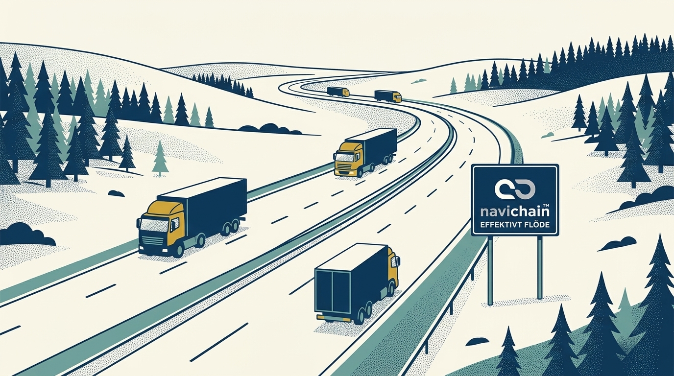 Lastbilar på svensk motorväg — effektivt transportflöde med navichain
