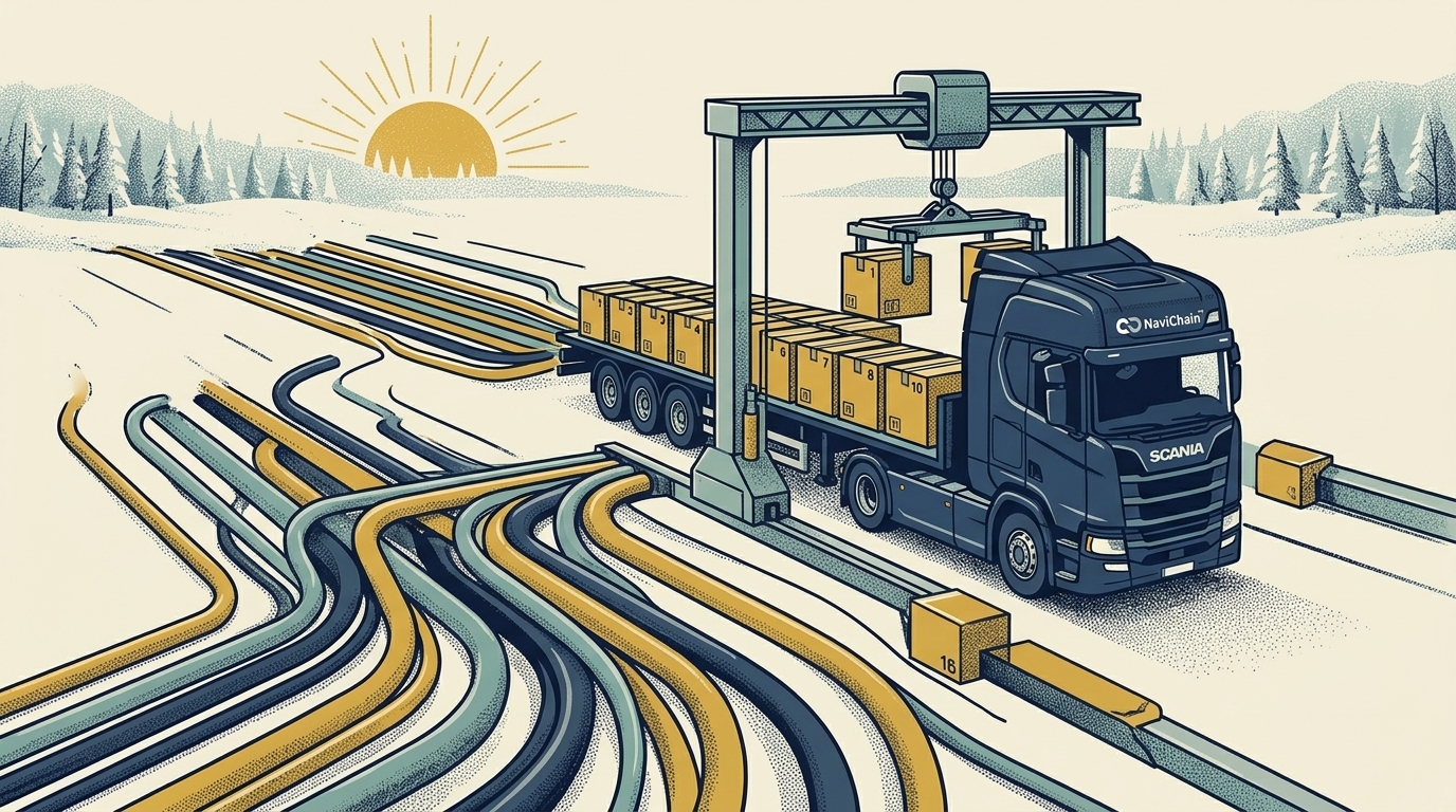 NaviChain förstoringsglas delar kaos mot strukturerade logistikrutter — precision och suveränitet