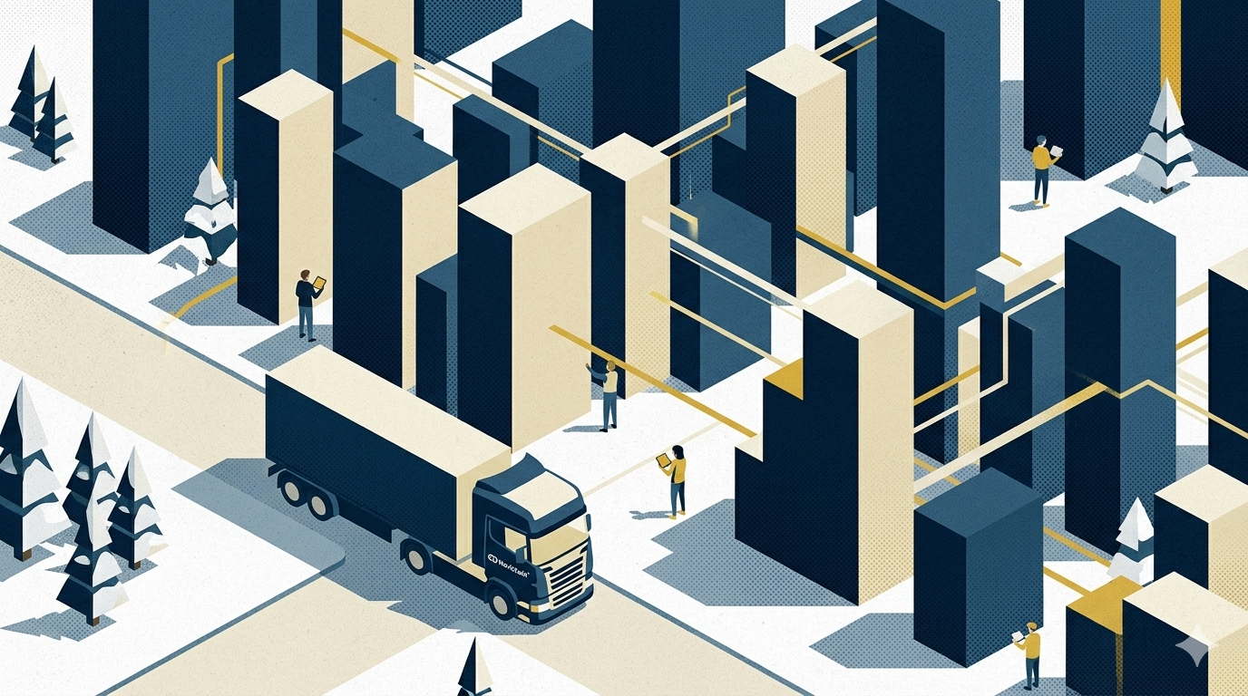 Bild som illustrerar integrationen mellan TMS och WMS för effektiv lagerhantering och transportlogistik med Navichain.