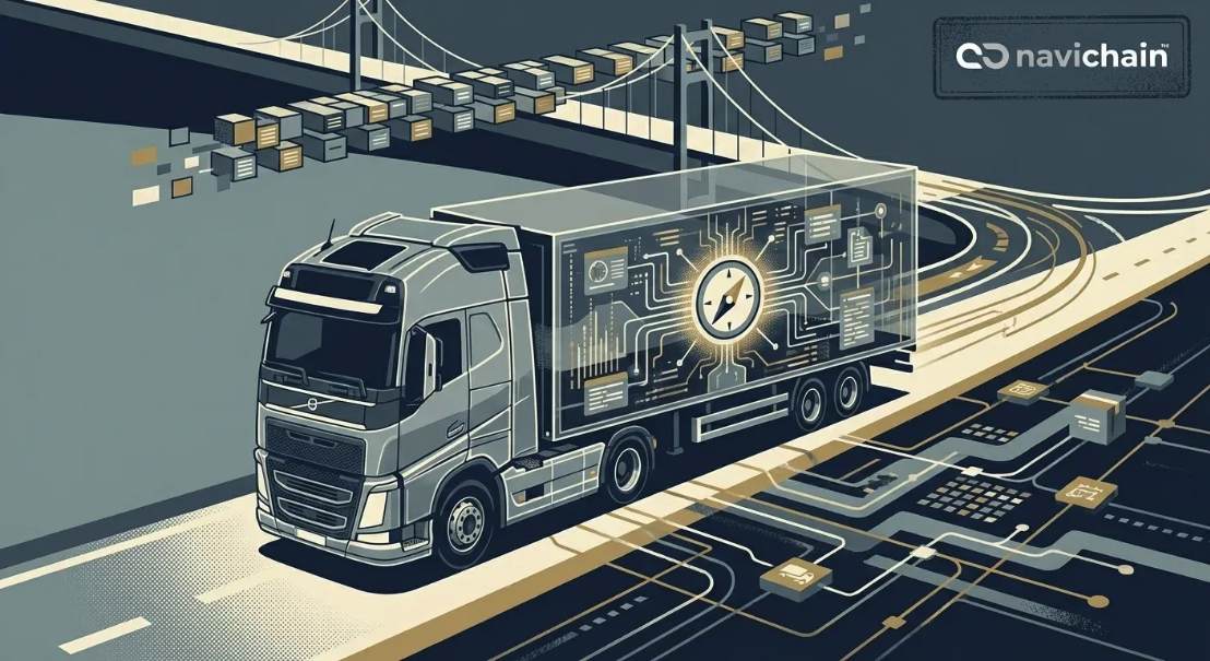 Illustrativ bild som symboliserar transformationen från traditionellt åkeri till en avancerad 4PL-operatör, med fokus på digitalisering, datasuveränitet och optimering av supply chain.