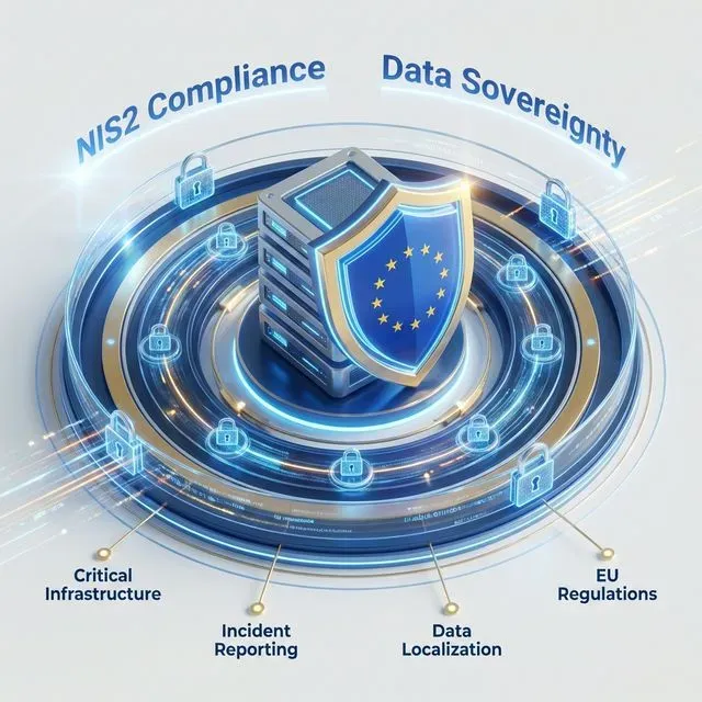 Visualisering av NIS2-krav och datasuveränitet.
