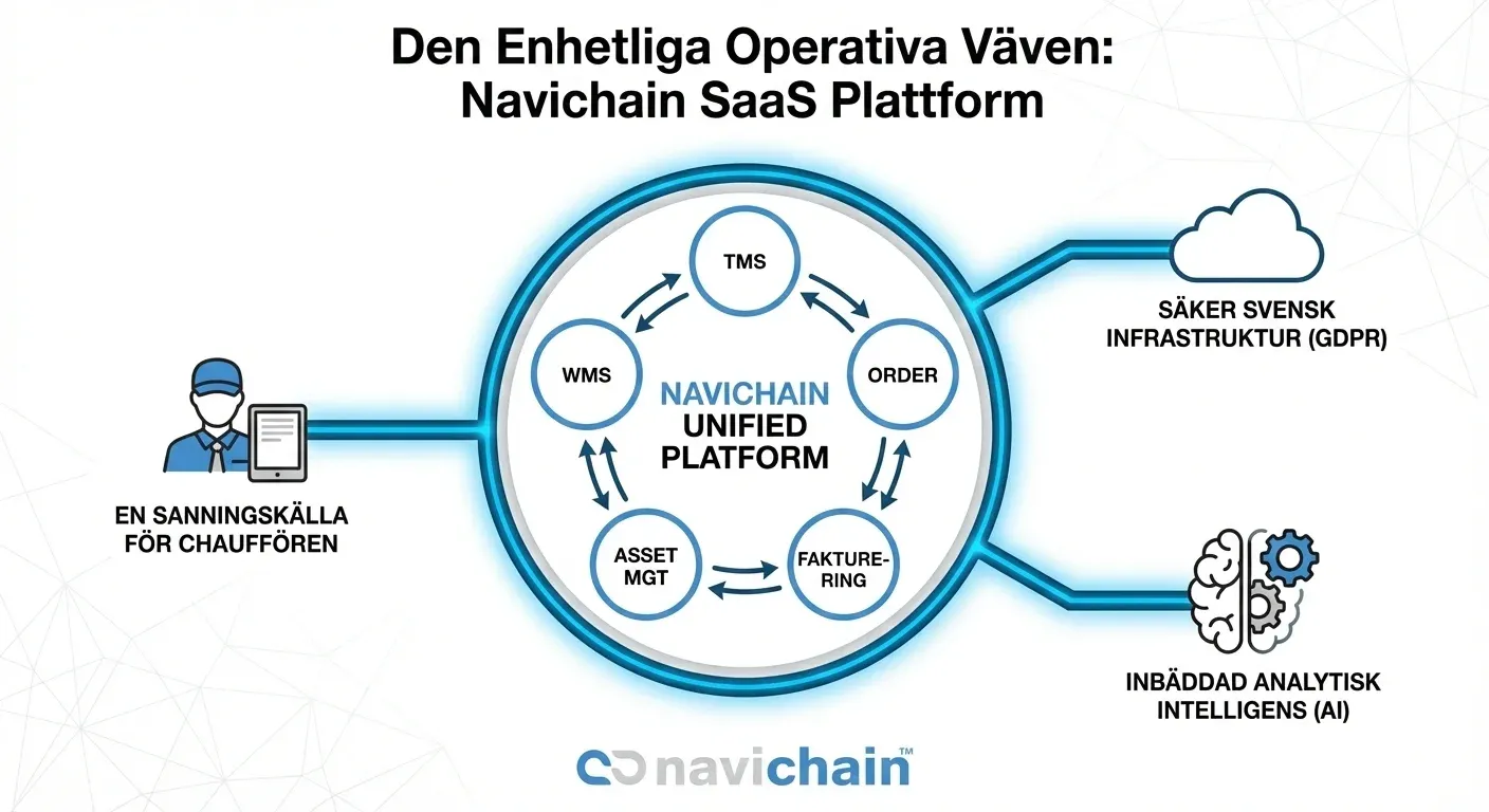 Diagram of integrated logistics system: seamless data flow and automation improving driver experience.