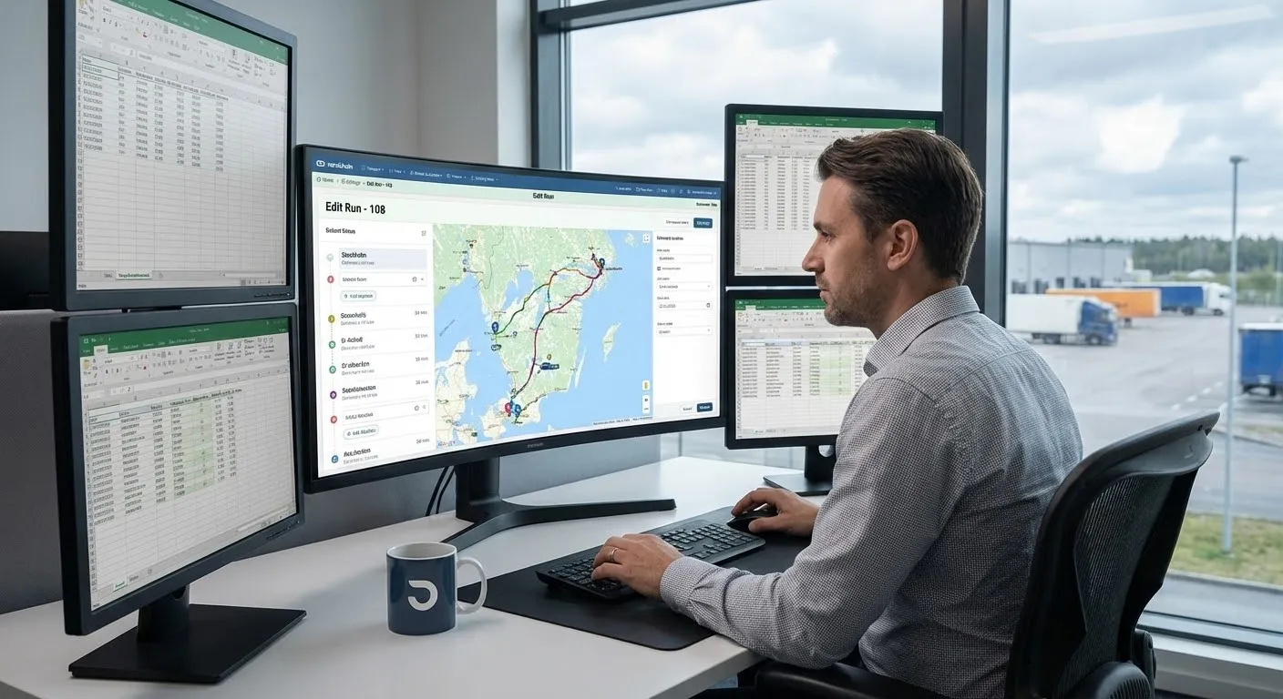 navichain's Smart Run Planning interface showing optimised routes, pick-up and delivery points, distance and estimated time.